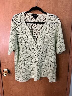 Bay Studio Light Green Crochet Button Down Cardigan Sweater S/S Size 2XL EUC